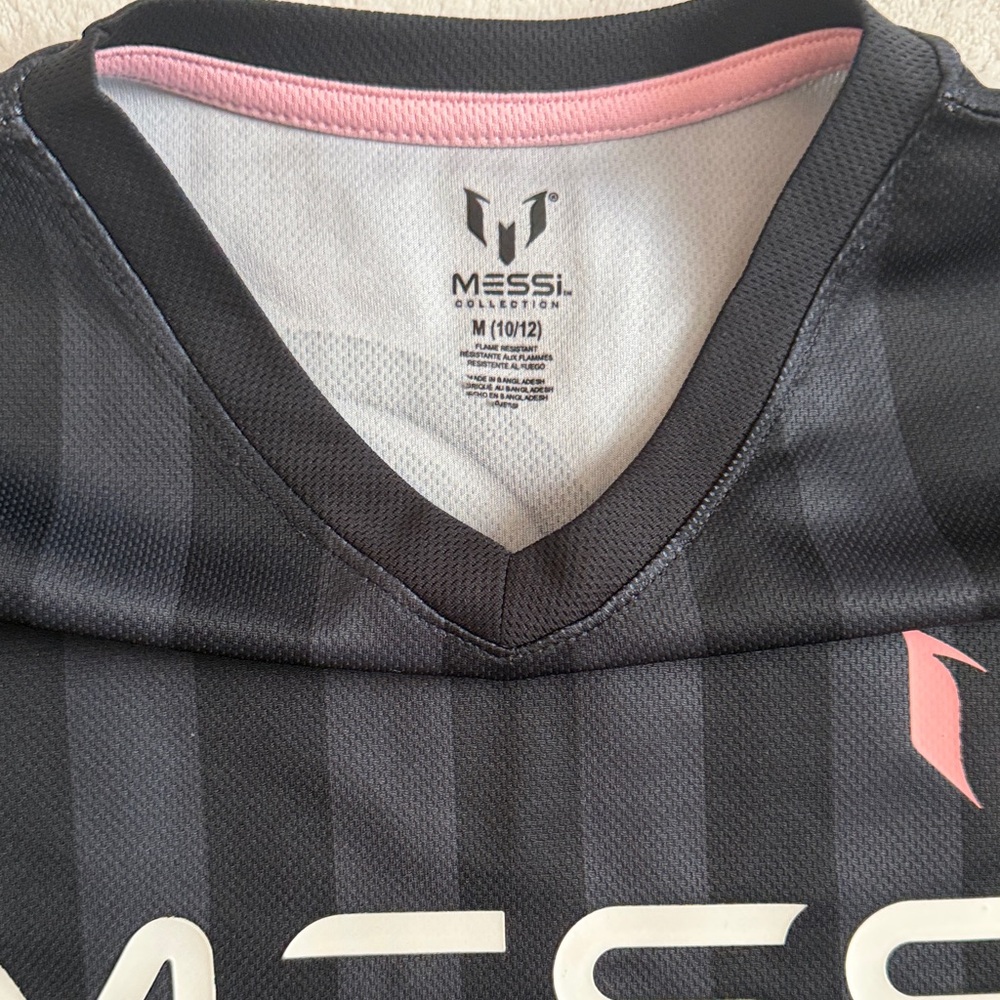 MESSi Kids Black Stripe Athletic Jersey with Pink Accent - Picture 2 of 4